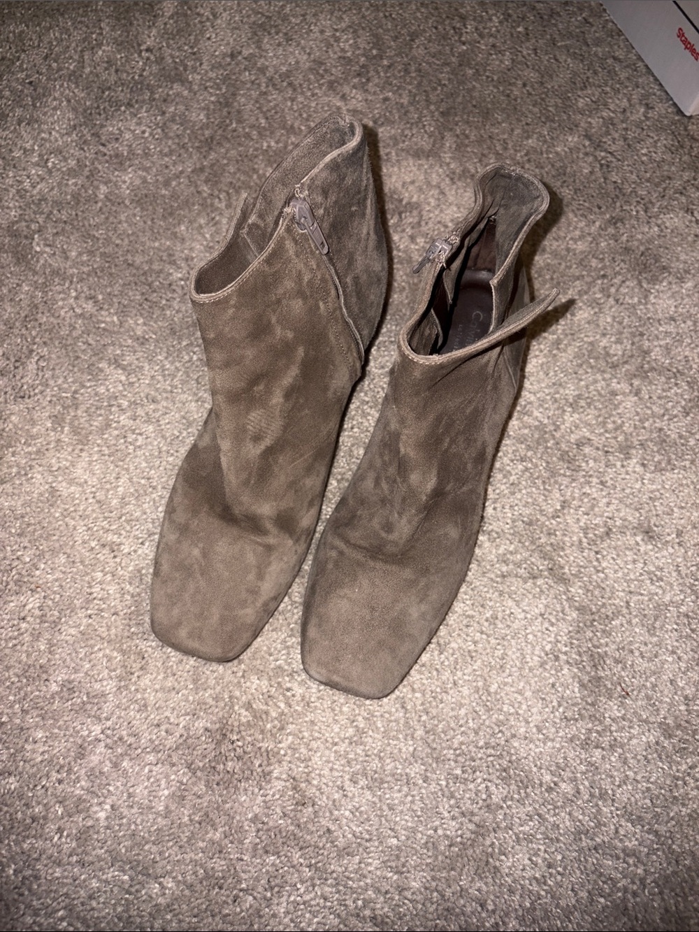 Calvin Klein Taupe Suede Square Toe Ankle Boots 8.5 classic